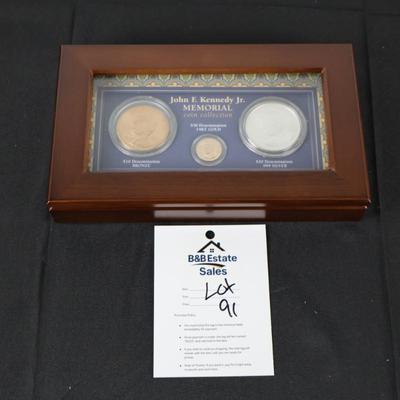 John F. Kennedy Jr. Memorial Coin Collection – 14KT Gold, .999 Silver & Bronze – Framed Set