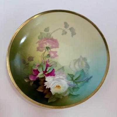 Antique Thomas Sevres Bavaria hand-painted roses Porcelain Plate signed