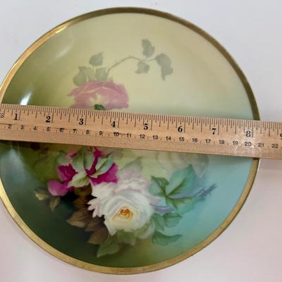 Antique Thomas Sevres Bavaria hand-painted roses Porcelain Plate signed