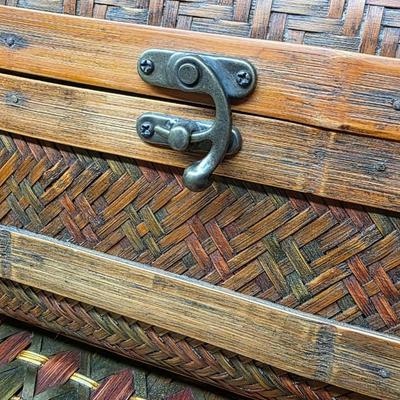 Vintage Woven Bamboo Nesting Trunk Set (3-Piece) with Domed Lids & Brass Latches