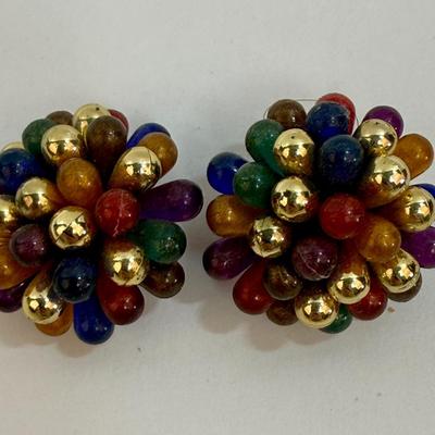 Vintage Jewel Colored Cluster Earrings Clip-on