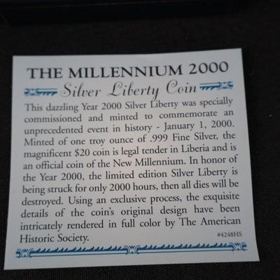 2000 Millennium Coin Republic of Liberia 20 Dollars - 1 oz Silver
