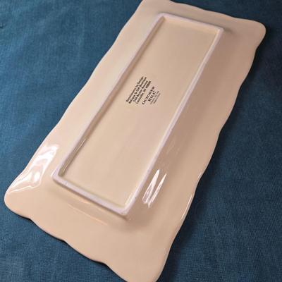 Sale Photo Thumbnail #488: This lot is for a Ceramic Cheese Tray with Matching Cheese Knife.  This is a lovely Cheese Tray with matching Cheese Knife.  It has never been use.  It measures about 13-inches long X 6.5-inches wide.