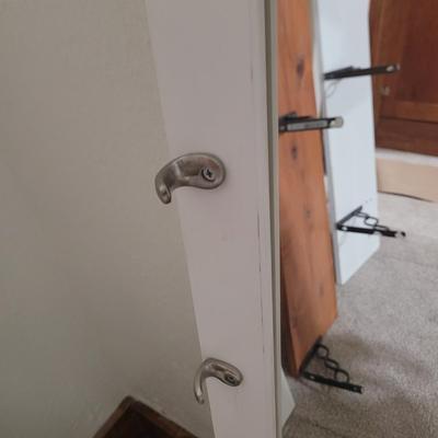 Sale Photo Thumbnail #579: Long shelves and mirror are about 4 ft. See pics, the white mirror has removable glass, could be used as a frame for a photo of your favorite auction person. Bigger mirror is very heavy and likely antique