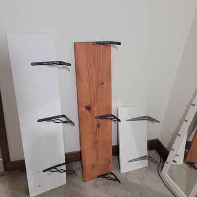 Sale Photo Thumbnail #580: Long shelves and mirror are about 4 ft. See pics, the white mirror has removable glass, could be used as a frame for a photo of your favorite auction person. Bigger mirror is very heavy and likely antique