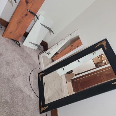 Sale Photo Thumbnail #576: Long shelves and mirror are about 4 ft. See pics, the white mirror has removable glass, could be used as a frame for a photo of your favorite auction person. Bigger mirror is very heavy and likely antique