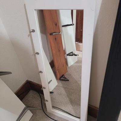 Sale Photo Thumbnail #578: Long shelves and mirror are about 4 ft. See pics, the white mirror has removable glass, could be used as a frame for a photo of your favorite auction person. Bigger mirror is very heavy and likely antique