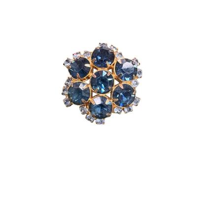Sale Photo Thumbnail #483: Vintage Blue Rhinestone Floral Brooch Gold Tone Domed Pin