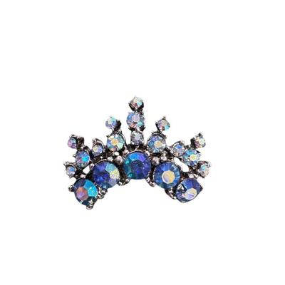 Sale Photo Thumbnail #489: Vintage B. David Blue Aurora Borealis Rhinestone Brooch with Silver Tone Metal Set and Earrings