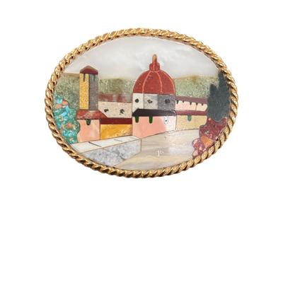 Sale Photo Thumbnail #500: Vintage Italian Pietra Dura Mosaic Brooch with a View of the Florence Cathedral