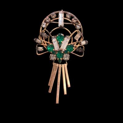 Sale Photo Thumbnail #509: Vintage Star Art 1/20 12K GF Green Rhinestone Brooch With Hook for Necklace