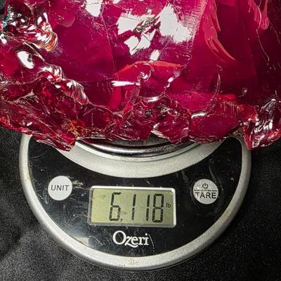Massive 6.2lb Ruby Red Slag Glass Display Specimen with Blue Inclusions
