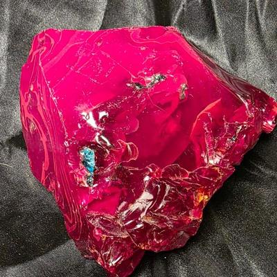 Massive 6.2lb Ruby Red Slag Glass Display Specimen with Blue Inclusions