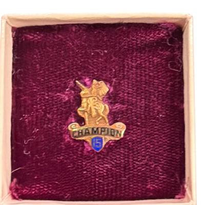 Sale Photo Thumbnail #533: Set of 4 Champion Paper Mill Years Worked Pins and Yellow Round Pin