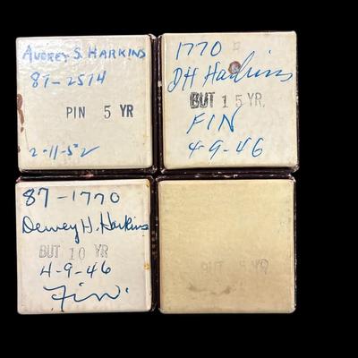 Sale Photo Thumbnail #531: Set of 4 Champion Paper Mill Years Worked Pins and Yellow Round Pin