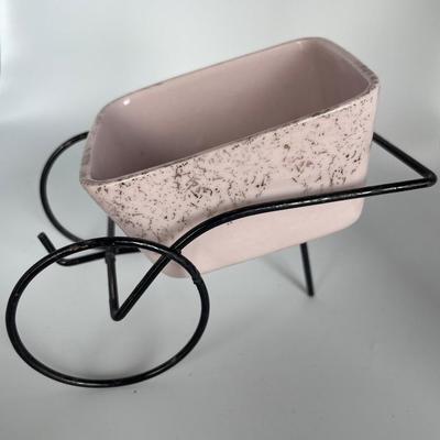 Bird potpourri, girl figure and small metal wheelbarrow decor