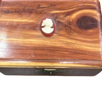 Sale Photo Thumbnail #539: Small Cedar Wooden Jewelry Box  Marked Cherokee Indian Reservation on lid