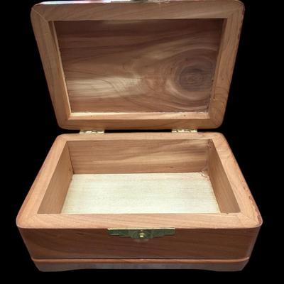 Sale Photo Thumbnail #538: Small Cedar Wooden Jewelry Box  Marked Cherokee Indian Reservation on lid