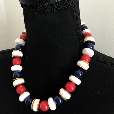 Vintage chunky West Germany, red white and blue necklace