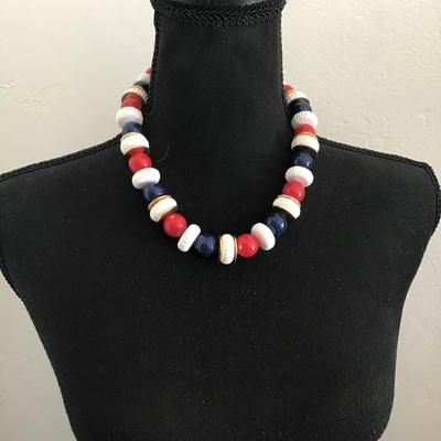 Vintage chunky West Germany, red white and blue necklace