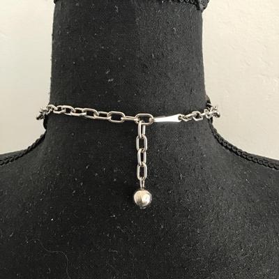 Vintage, silver, toned, circular disk choker necklace