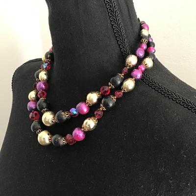 Beautiful, vintage, double strand, crystal bead necklace