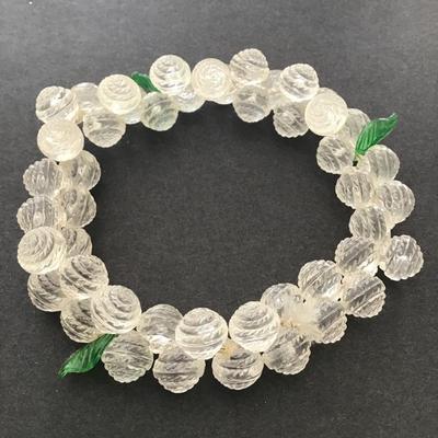 Vintage clear, frosted faux, glass bead bracelet