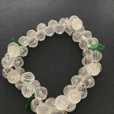 Vintage clear, frosted faux, glass bead bracelet