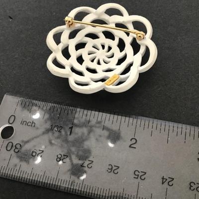 Vintage Crown Trifari , white enamel, flower, brooch