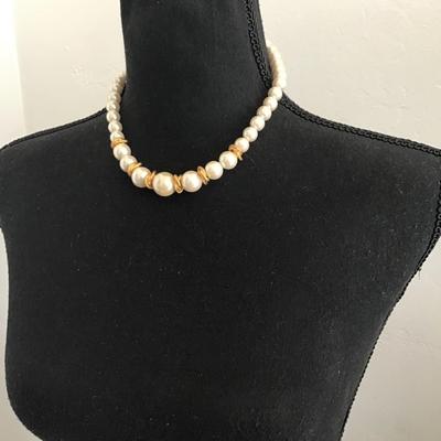 Vintage, gold, toned, faux, pearl necklace