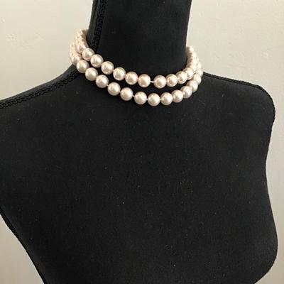 Chunky vintage faux, pearl choker, necklace, double strand, gold toned