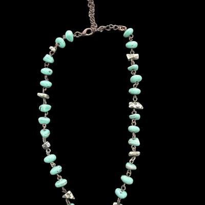 Sale Photo Thumbnail #565: Vintage Faux Turquoise Chip and bead Necklace With Large Southwest Style Pendant