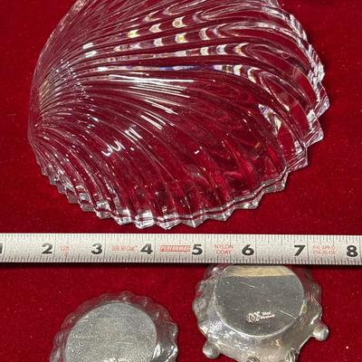 Crystal shell shape, bowl, two silver tone, shell shape mini dishes!