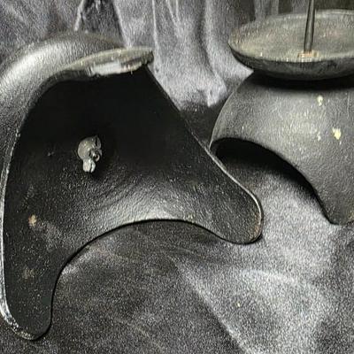 Mid-Century Brutalist Cast Iron Tripod Candle Holders – Sculptural Black Pricket Set of Two