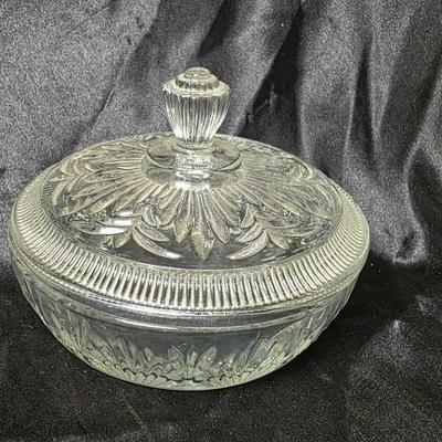 Vintage Avon Pressed Glass Covered Vanity Dish with Floral Lid