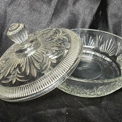 Vintage Avon Pressed Glass Covered Vanity Dish with Floral Lid