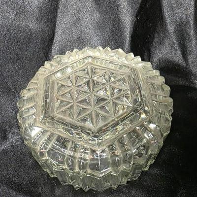 Vintage Anchor Hocking Clear Pressed Glass Lidded Trinket Dish – Geometric Ridge Pattern