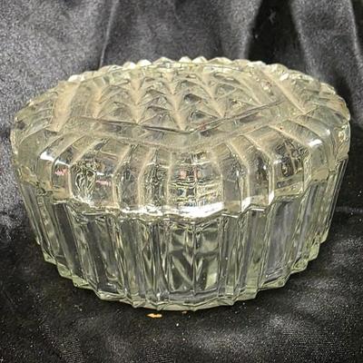 Vintage Anchor Hocking Clear Pressed Glass Lidded Trinket Dish – Geometric Ridge Pattern