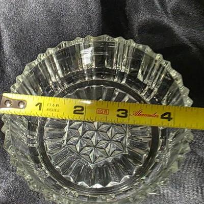 Vintage Anchor Hocking Clear Pressed Glass Lidded Trinket Dish – Geometric Ridge Pattern