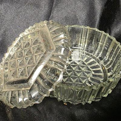 Vintage Anchor Hocking Clear Pressed Glass Lidded Trinket Dish – Geometric Ridge Pattern