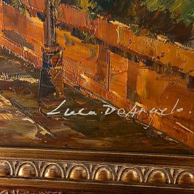 Luca DeAngelo Original Oil Painting – Large European Canal Cityscape in Ornate Gilt Frame