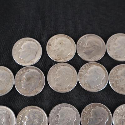 Roosevelt Dime Lot - Pre 1964, All 90% Silver (39)