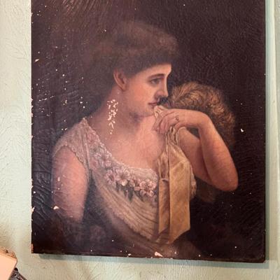 Sale Photo Thumbnail #75: Original Victorian Oil Painting Lady Portrait 