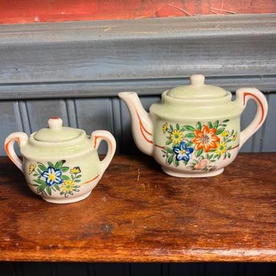 Sale Photo Thumbnail #94: Vintage Porcelain Teapot With Creamer And Sugar Bowl Doll Size