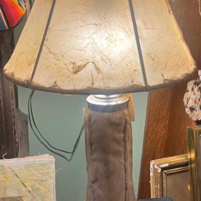 Sale Photo Thumbnail #115: Vintage Deer Hoof Lamp with Cow Hide Shade 