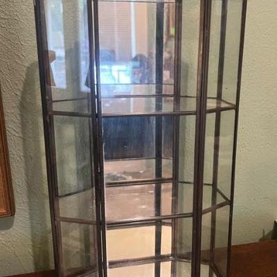 Sale Photo Thumbnail #144: Brass and Glass Display Shelf with Mirror Wall or Tabletop