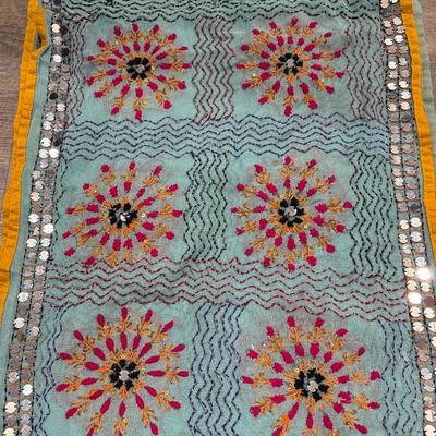 Beautiful table scarf and glass display cube!