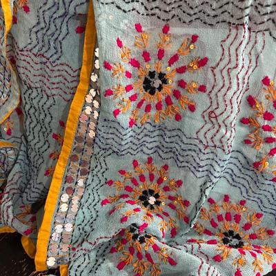 Beautiful table scarf and glass display cube!