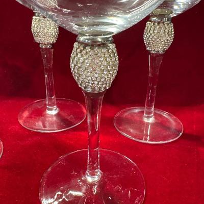 Five rhinestone stem water goblets!