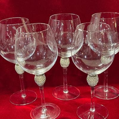 Five rhinestone stem water goblets!